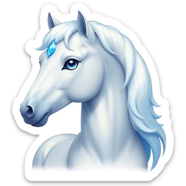 Cinematic Elegant White Horse Portrait Emoji, Head held high with a serene, graceful gaze, showcasing a magnificent pure white fur with a radiant shimmer, flowing mane and tail, and luminous blue eyes that exude beauty and grace, Simplified yet majestically refined features, highly detailed, glowing with a soft, ethereal light, high shine, poised and breathtaking, stylized with an air of pure elegance, capturing the essence of a stunning and graceful steed, so beautiful it feels like it could gallop out of the screen with effortless charm! sticker