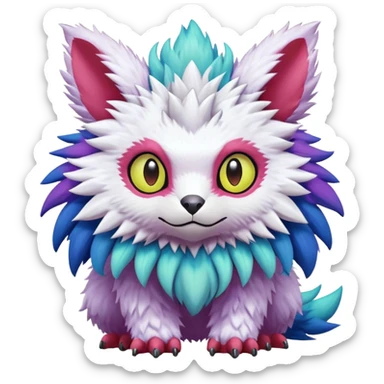  lush cozy warm-colored colorful cyber-Fakémon-Digimon-Trico-creature sticker