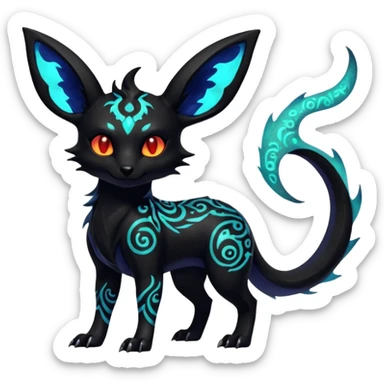 Shiny Fiery Dark Ugly Evil Realisitc Glowing Eldritch Horror Cool Edgy Badass Emo Glorious Demonic Batty Punky Aural Iridescent Fluorescent Bioluminescent Umbreon-Amaura-Salandit-Litten-Flareon-Fakémon-fusion (full body) with intricate pattern markings sticker