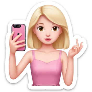 girl wearing a cute pink dress taking a selfie sticker