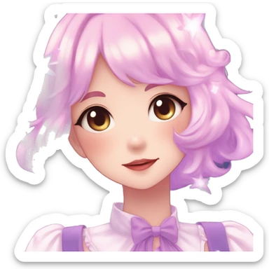 Gorgeous anime style lady blushing face dreamy idol model colorful shiny stars galaxy kawaii pastelcore cottagecore pearly petite simplistic aesthetic trending style sticker