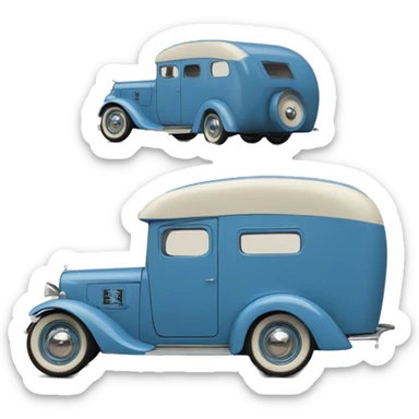hot rod caravan,1935 with trailer, blue  sticker