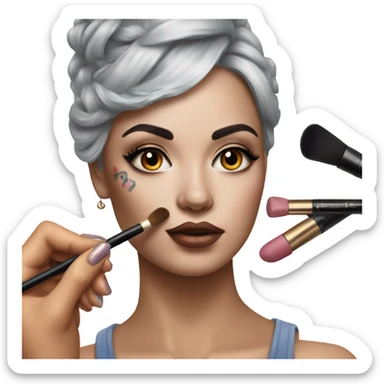 Hyper Realistic Beautiful lightly tattooed woman having make-up applied  sticker