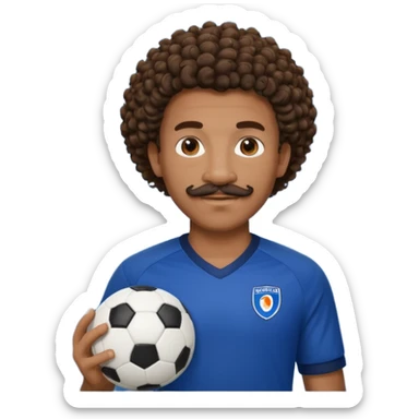 curly hair black man soccer player dark blue jersey with mustache holding soccer ball sticker