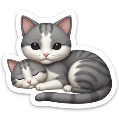 dark grey and white small cat with its eyes closed lying down leaning on its elbow with its paw curled under its head holding it up sticker