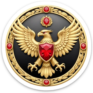 Golden double headed eagle with wings crest / brosch in a circle with red gems and no background sticker