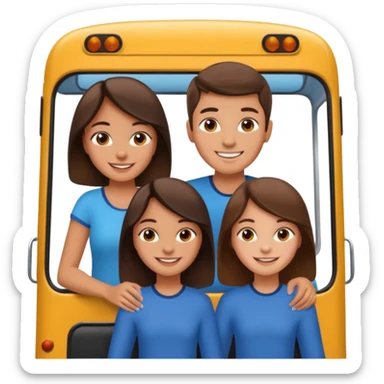 Two girls and one boy all brunette on a bus, show the whole bus sticker