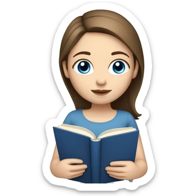 Girl with straight chin length brown hair and pale skin tone and blue eyes reading a book  sticker