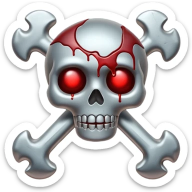 Emoji-style metallic bones with traces of blood, steel texture, dark dramatic tone, clean background sticker