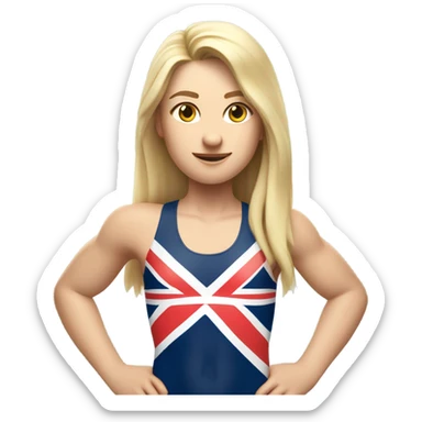 A girl with long blonde hair with wide shoulders wearing a Great Britain rowing swimming suit and has toned muscles sticker