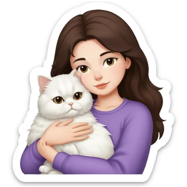 Brunette woman snuggling white Persian cat  sticker