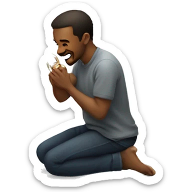 Man on one knee on the floor while holding a ring in  sticker