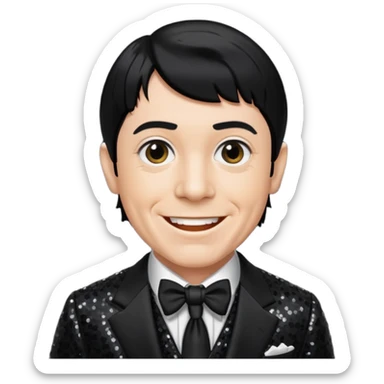 Moe Howard from The Three Stooges with black hair, black sequin suit  sticker