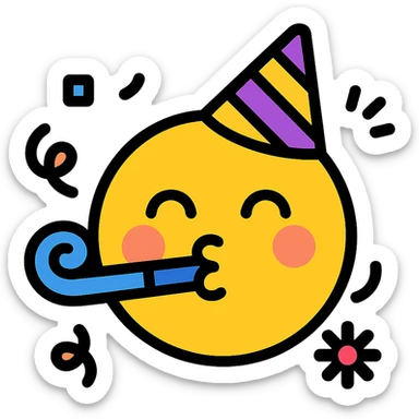 party emoji, cheerful, party hat, confetti sticker
