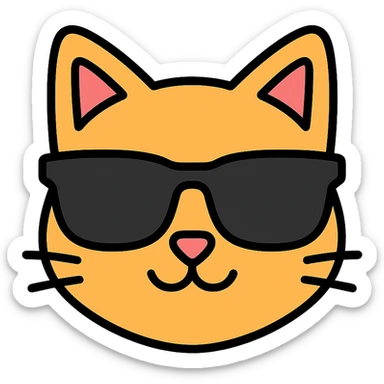 cat wearing sunglasses, playful and cool, color outline icon style sticker
