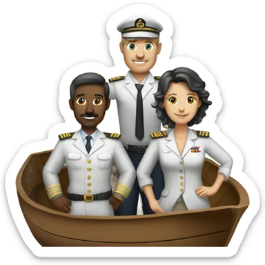 Create a ship with 4 captains, consisting of 1 man and 3 women - the man is South African and the women are all Caucasian sticker