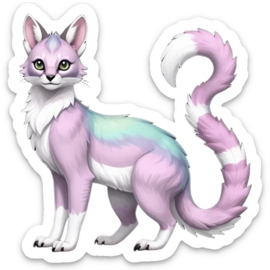 Colorful dark tropical pale light fruity pastel white glorious iridescent divine exotic cute cool beautiful beautiful fantasy-caracal-civet-genet-sergal-vernid-Gryphon-Cacomistle-Trico-oncilla-animal-Fakémon-hybrid-fursona (full body) sticker