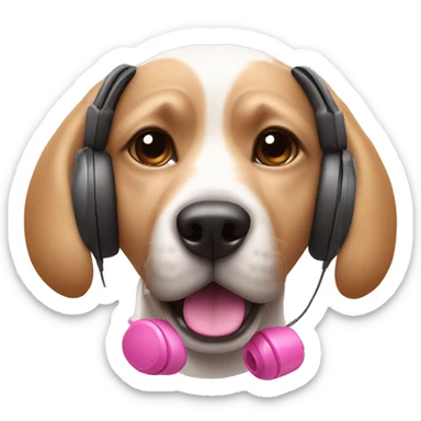 dog with earphones and a pink bonie sticker