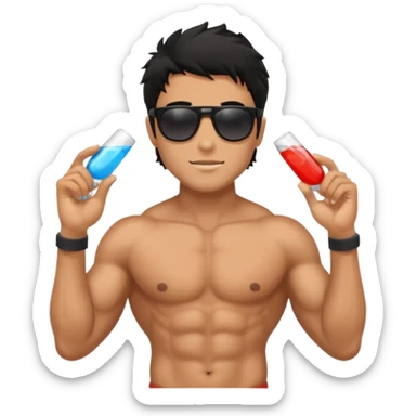 Shirtless Dark Tan Muscular lifeguard with messy black hair sticker