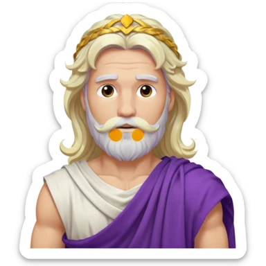 Jupiter from The Olympians with long platinum blonde wavy hair and beard, purple toga sticker