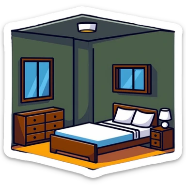 small bedroom with cute decor, cozy space aesthetic, pastel colors, plush toys, charming details sticker