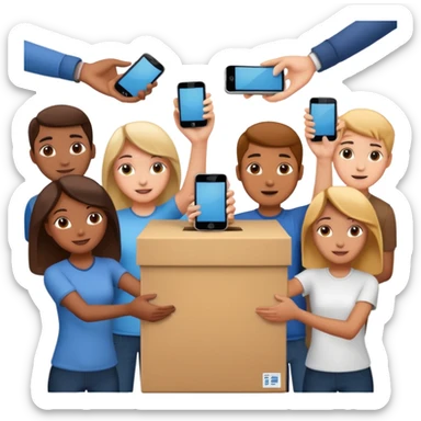 Students handing over their phones to a box sticker