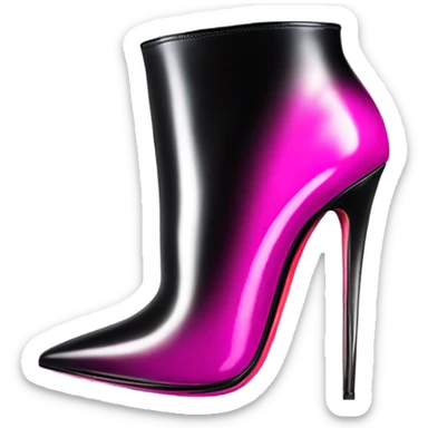 Realistic isolated top view of a pair of Louboutin Black,Silver,and Hot Pink Ombre stiletto high heel ankle bootie boots.  sticker