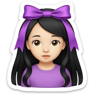 little girl with ribbon hairclip, long black hair sticker