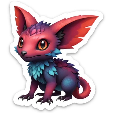 Gothic reddish Dark bright warm-gradient edgy exotic anthropomorphic painted Fakémon-Pokémon-Trico-Vernid-creature sticker