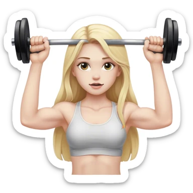Pale girl with long blonde hair lifting weights sticker