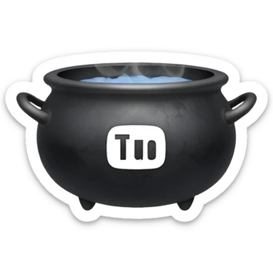 A black cauldron with smoke rising, and the white YouTube play button logo floating above the smoke sticker