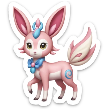 Cute Romantic Realistic Meloetta-Sylveon-Palkia-Cresselia-Digimon-Pokémon-Fakémon-hybrid-fusion, full body sticker