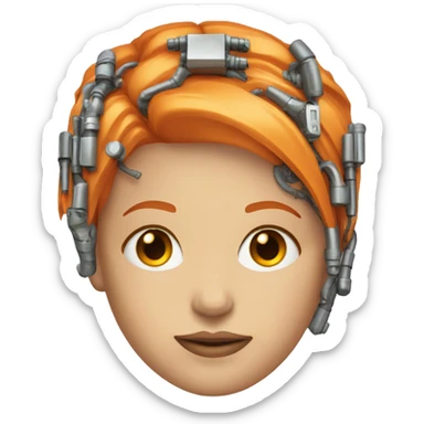 Head Female cyborg orange hair and circuits sticker