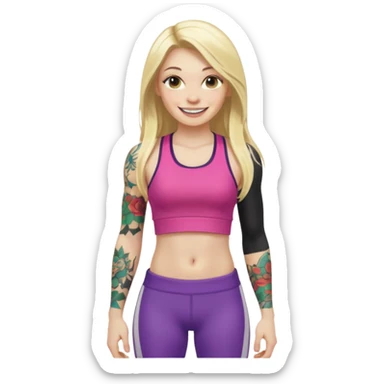 girl with long blonde hair and tattoos and an athletic ginger girl colorful clothes sticker