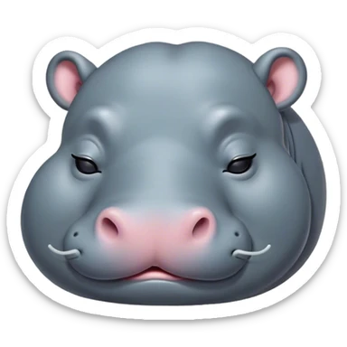 Meme-Worthy Cute Sleeping Hippo Portrait Emoji, Head resting peacefully with a contented smile, showcasing a massive, robust build and a luxuriously soft slate-gray hide, eyes shut in a serene, restful nap, Simplified yet hilariously adorable features, highly detailed, glowing with a soft, drowsy light, high shine, relaxed and utterly lovable, stylized with an air of playful laziness, bright and heartwarming, soft glowing outline, capturing the essence of a comically sleepy hippo, so meme-worthy it feels like it could instantly become the next viral sensation of adorable slumber! sticker