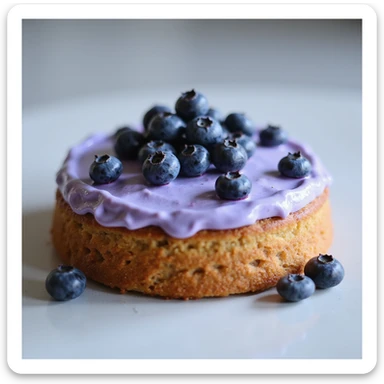 realistic round cake with blueberry frosting and fresh blueberries, photorealistic style sticker