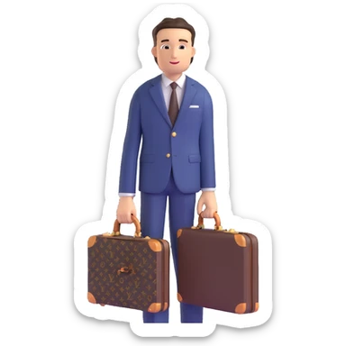 fashionable man wearing Louis Vuitton suit and carrying LV briefcase sticker