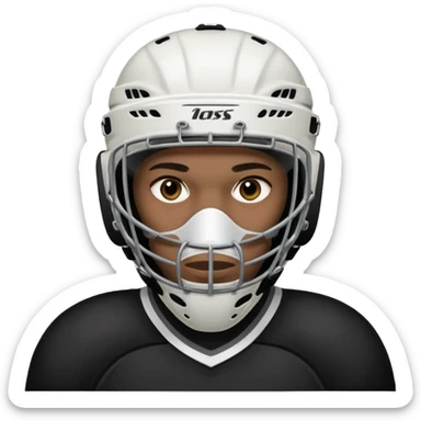  black Hockey player who have  a goalkeeper mask which have small holes sticker
