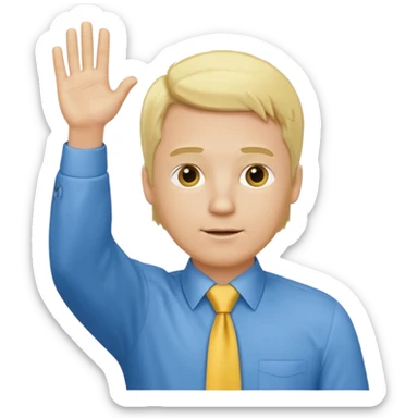 consulting man with hand with white skin and blonde hair with blue shirt and yellow tie sticker