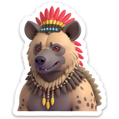 A native strong buff hyena with war bonnet posing  sticker