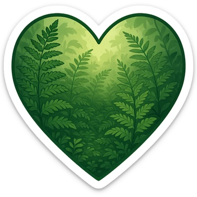 heart with a lush fern glen, clean digital illustration, no background sticker
