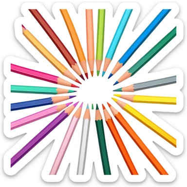Cinematic Realistic image of a set of finely sharpened colouring pencils arranged neatly on crisp paper, rendered with vibrant hues and detailed pencil textures, illuminated by soft, creative lighting that captures the spirit of artistic expression sticker