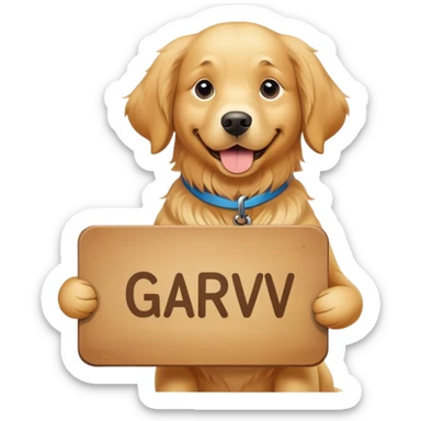 dog holding a board with name written as Garv sticker