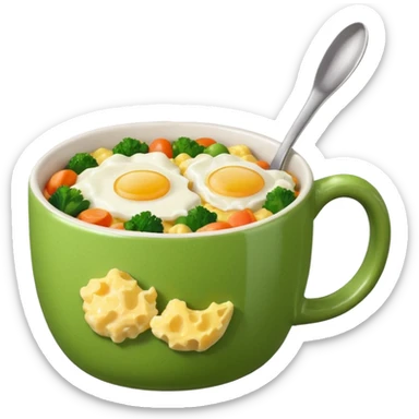 eggs with veggies and one coffee in cute mug on the side sticker
