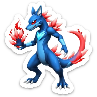 Edgy futuristic Zeraora-Salandit-Lucario-fusion sticker