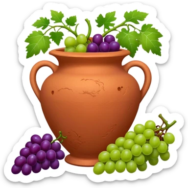 terracotta vase with grapes next to it sticker