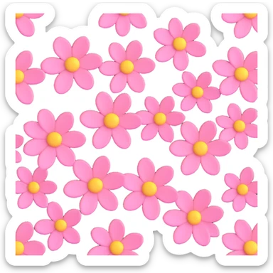 cluster of soft pink flowers with yellow centers, iOS 3D style, detailed and realistic yet stylized, rounded petals, gentle glossy finish sticker