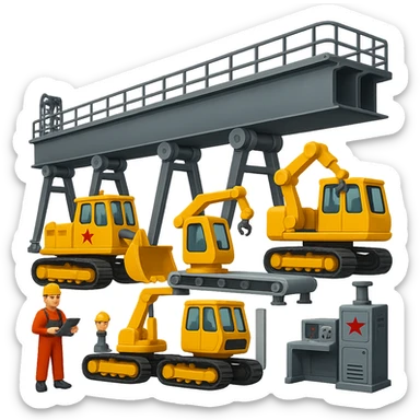 Add more assembly line machinery and equipment to the Soviet heavy equipment plant in emoji style, with no background. sticker