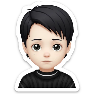 Goth boy, chibi style, oversized sweater, striped sleeves, cute sticker