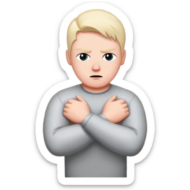 person building brick wall between themselves and others, emotionally distant expression, arms crossed defensively, turning body away from connection, cold eyes avoiding eye contact, visible barrier or shield symbol sticker